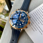 Omega Seamaster Diver 300 M 42mm Blue Gold Wave Dial Leather strap (Copy)