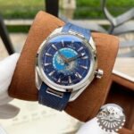 Omega Seamaster Aqua Terra Worldtimer GMT Co-Axial Steel Bracelet Strap 43mm Blue - Leather strap