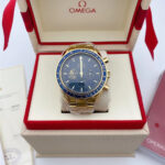Mens Strap Watches: Gold Blue Dial Chronograph Timepiece with Stainless Steel Band - Battery Powered Professional Dive Wristwatch for Everyday Wear