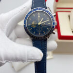 Men's Moonphase Watch Style Chronograph: Blue Dial Stopwatch, Steel Case, Leather Strap - Timekeeping Precision