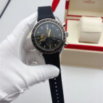 Men's Moonphase Watch Style Chronograph: Black Dial Stopwatch, Steel Case, Leather Strap - Timekeeping Precision