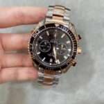 Omega Seamaster Planet Ocean 600M Chronograph Gold On Steel Black Dial Exact 1:1 Super Clone 9900 Swiss Movement Replica Watch (Copy)