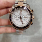 Omega Seamaster Planet Ocean 600M Chronograph Gold On White Steel Dial Exact 1:1 Super Clone 9900 Swiss Movement Replica Watch (Copy)