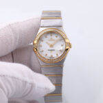 Omega Constellation Silver Diamond Brushed Solid 18kt Gold with Steel Ladies Watch