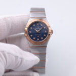 Omega Constellation Blue Diamond Dial Stainless Steel Ladies Watch