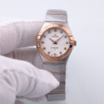 Omega Mother Of Pearl Diamond 18K Rose Gold Stainless Steel Constellation Women's Wristwatch 24 mm