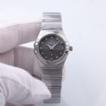 Omega  Constellation Brushed Quartz 27mm Grey Feather Diamond Dial Women's Watch 123.10.27.60.56.001