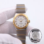 Omega Constellation 24mm Quartz Half Gold Diamond Mother of Pearl Dial Watch