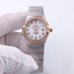 Omega Constellation Mother of Pearl Diamond Dial Brushed Steel Ladies Watch