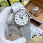 Omega Constellation Medium 18k White Steel Diamonds