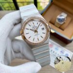Omega Constellation Medium 18k White Gold Steel Diamonds