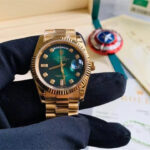 Rolex Daydate 18K Gold BST Watch Green Face
