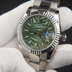 ROLEX STEEL DATEJUST 36MM OLIVE GREEN PALM JUBILEE WATCH 126234-0047
