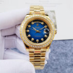 Rolex 18238 DAY DATE PRESIDENT blue watch with 18k solid gold diamond hour markers