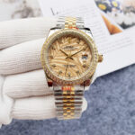 Rolex Datejust 36 Automatic Champagne Palm Motif Dial Chronometer Diamond Watch