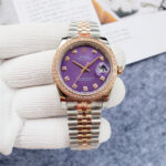 ROLEX DATEJUST 16013 18K GOLD & S/STEEL 36MM PURPLE DIAMOND DIAL DIAMOND BEZEL