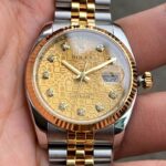 Rolex Datejust 36 EW - 5 gold demi eyes - gold computer dial - stone markers - fluted bezel